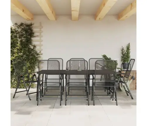 Sodo Valgomojo Baldų Komplektas, 9 Dalių, Antracito, Metalas