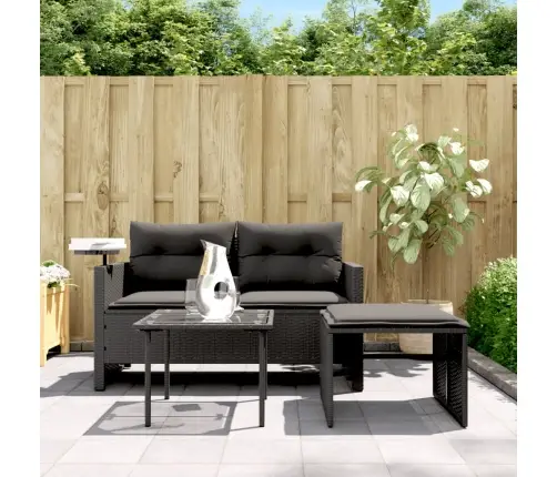 Sodo Komplektas Su Pagalvėlėmis, 3 Dalių, Juodas, Poliratanas