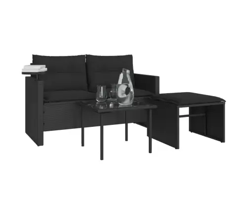 Sodo Komplektas Su Pagalvėlėmis, 3 Dalių, Juodas, Poliratanas