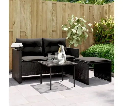 Sodo Komplektas Su Pagalvėlėmis, 3 Dalių, Juodas, Poliratanas