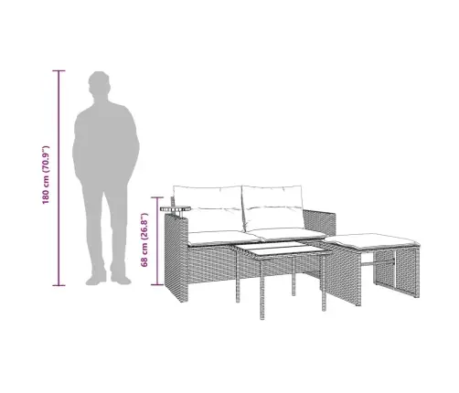 3-Daļīgs Dārza Dīvānu Komplekts, Matrači, Brūna Pe Rotangpalma Vidaxl