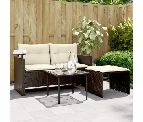 3-Daļīgs Dārza Dīvānu Komplekts, Matrači, Brūna Pe Rotangpalma Vidaxl