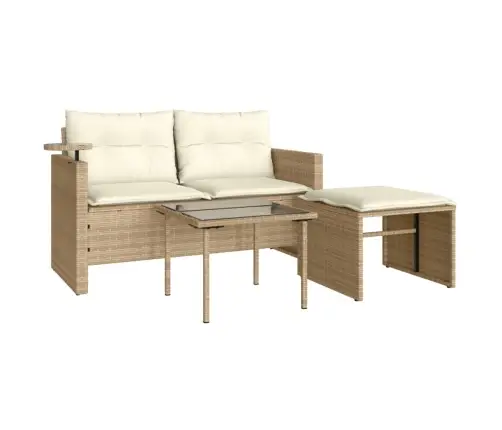 3-Daļīgs Dārza Dīvānu Komplekts, Matrači, Bēša Pe Rotangpalma Vidaxl