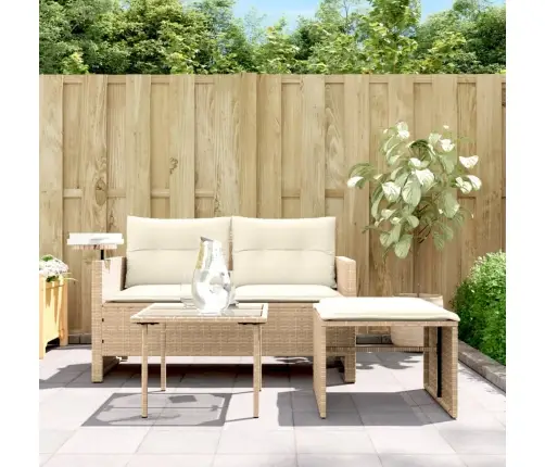 3-Daļīgs Dārza Dīvānu Komplekts, Matrači, Bēša Pe Rotangpalma Vidaxl