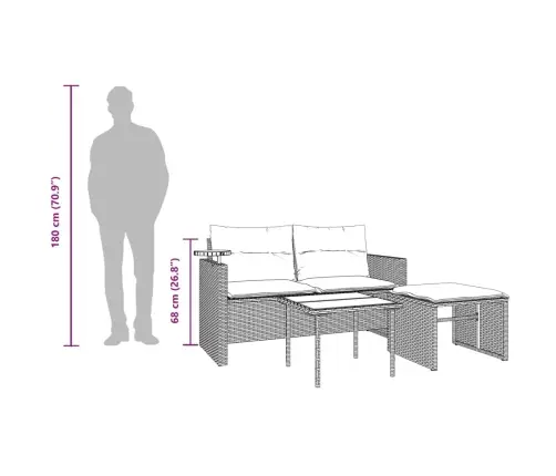 3-Daļīgs Dārza Dīvānu Komplekts, Matrači, Bēša Pe Rotangpalma Vidaxl
