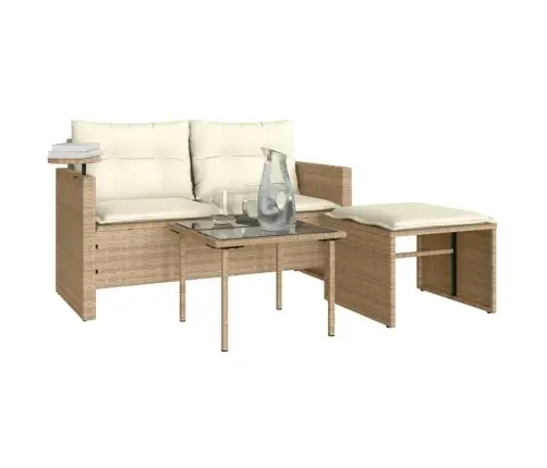 3-Daļīgs Dārza Dīvānu Komplekts, Matrači, Bēša Pe Rotangpalma Vidaxl