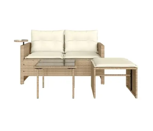 3-Daļīgs Dārza Dīvānu Komplekts, Matrači, Bēša Pe Rotangpalma Vidaxl