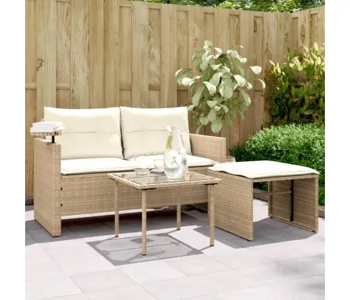 3-Daļīgs Dārza Dīvānu Komplekts, Matrači, Bēša Pe Rotangpalma Vidaxl