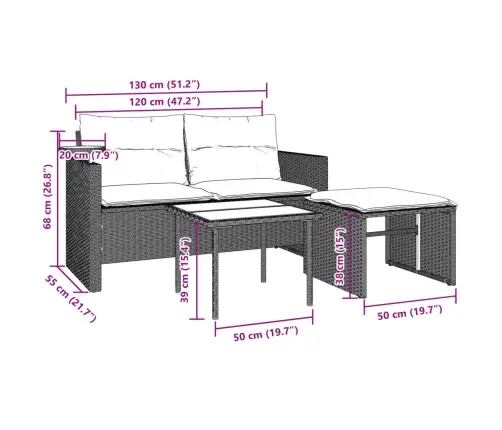 3-Daļīgs Dārza Dīvāna Komplekts Ar Matračiem, Pelēks Pe Pinums Vidaxl