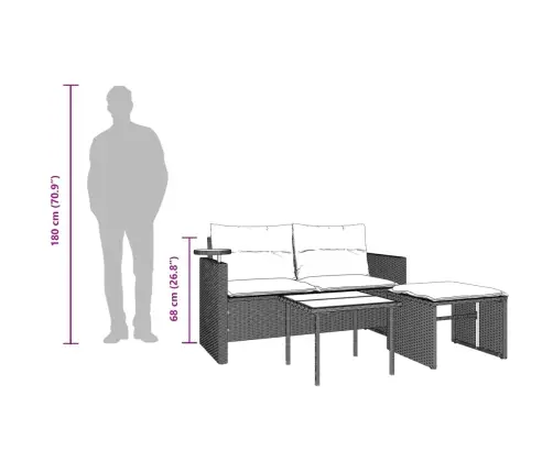 3-Daļīgs Dārza Dīvāna Komplekts Ar Matračiem, Pelēks Pe Pinums Vidaxl