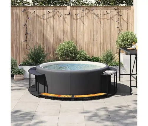 Kümblusbasseini Ümbrus Koos Ladustamise Ja Puidust Astmega Must