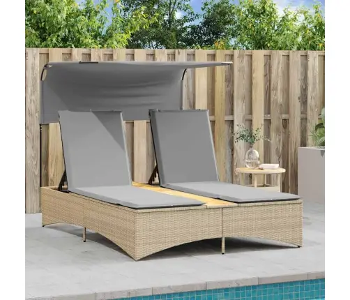 Divvietīgs Sauļošanās Krēsls Ar Jumtiņu, Bēša Pe Rotangpalma Vidaxl Divvietīgs Sauļošanās Krēsls Ar Jumtiņu, Bēša Pe Rotangpalma Vidaxl