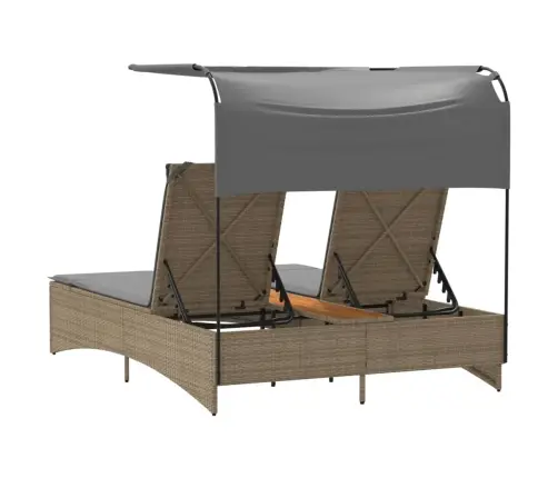 Divvietīgs Sauļošanās Krēsls Ar Jumtiņu, Bēša Pe Rotangpalma Vidaxl Divvietīgs Sauļošanās Krēsls Ar Jumtiņu, Bēša Pe Rotangpalma Vidaxl