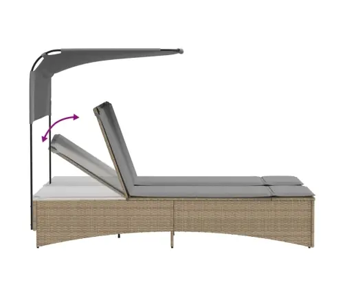 Divvietīgs Sauļošanās Krēsls Ar Jumtiņu, Bēša Pe Rotangpalma Vidaxl Divvietīgs Sauļošanās Krēsls Ar Jumtiņu, Bēša Pe Rotangpalma Vidaxl