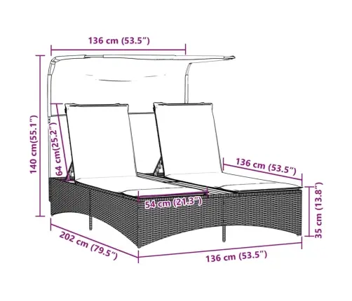 Divvietīgs Sauļošanās Krēsls Ar Jumtiņu, Bēša Pe Rotangpalma Vidaxl Divvietīgs Sauļošanās Krēsls Ar Jumtiņu, Bēša Pe Rotangpalma Vidaxl