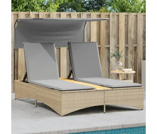 Divvietīgs Sauļošanās Krēsls Ar Jumtiņu, Bēša Pe Rotangpalma Vidaxl Divvietīgs Sauļošanās Krēsls Ar Jumtiņu, Bēša Pe Rotangpalma Vidaxl