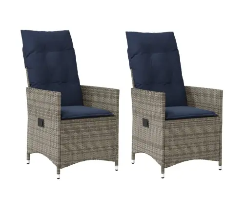 Atgāžami Dārza Krēsli, 2 Gab., Ar Spilveniem, Pelēks Polietilēna Rotangpalmas Pinums Vidaxl