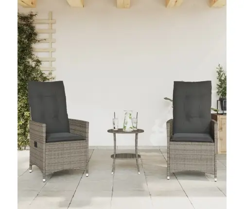 Bistro Komplektas Su Pagalvėlėmis, 3 Dalių, Pilkas, Poliratanas