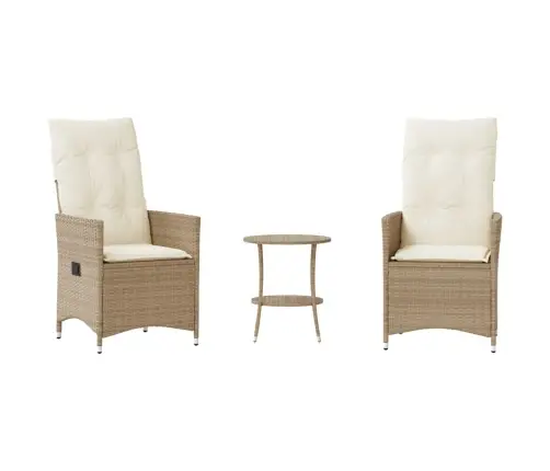 3-Daļīgs Bistro Mēbeļu Komplekts, Matrači, Bēša Pe Rotangpalma Vidaxl