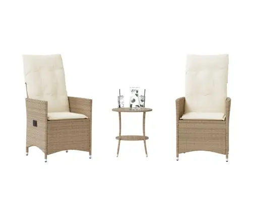 3-Daļīgs Bistro Mēbeļu Komplekts, Matrači, Bēša Pe Rotangpalma Vidaxl