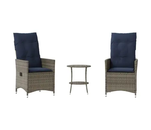 Bistro Baldų Komplektas Su Pagalvėlėmis, 3 Dalių, Pilkas, Polirotangas