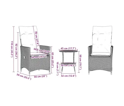 Bistro Baldų Komplektas Su Pagalvėlėmis, 3 Dalių, Pilkas, Polirotangas