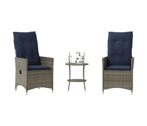 Bistro Baldų Komplektas Su Pagalvėlėmis, 3 Dalių, Pilkas, Polirotangas