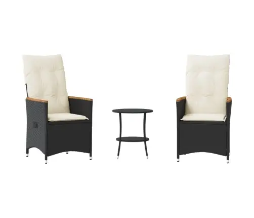 3-Daļīgs Bistro Mēbeļu Komplekts, Matrači, Melna Pe Rotangpalma Vidaxl