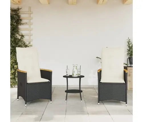 3-Daļīgs Bistro Mēbeļu Komplekts, Matrači, Melna Pe Rotangpalma Vidaxl