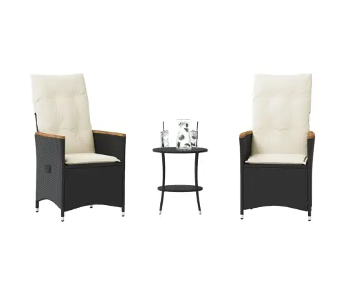 3-Daļīgs Bistro Mēbeļu Komplekts, Matrači, Melna Pe Rotangpalma Vidaxl