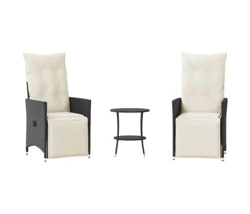 3-Daļīgs Bistro Mēbeļu Komplekts, Matrači, Melna Pe Rotangpalma Vidaxl