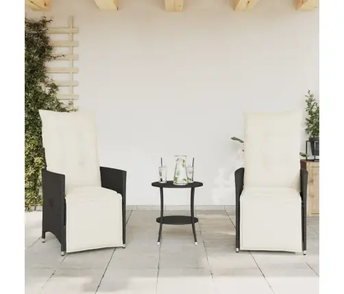 3-Daļīgs Bistro Mēbeļu Komplekts, Matrači, Melna Pe Rotangpalma Vidaxl