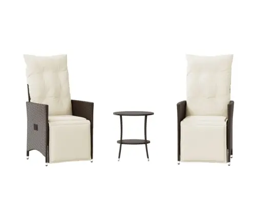 3-Daļīgs Bistro Mēbeļu Komplekts, Matrači, Brūna Pe Rotangpalma Vidaxl