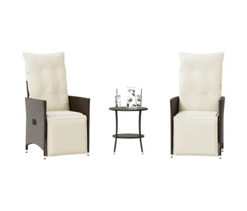 3-Daļīgs Bistro Mēbeļu Komplekts, Matrači, Brūna Pe Rotangpalma Vidaxl