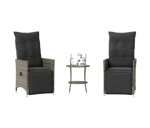 3-Daļīgs Bistro Mēbeļu Komplekts, Matrači,Pelēka Pe Rotangpalma Vidaxl