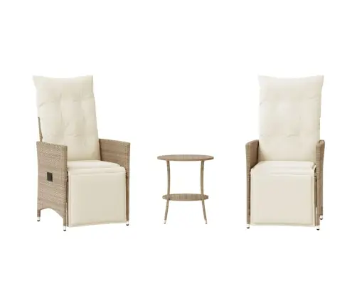 Bistro Komplektas Su Pagalvėlėmis, 3 Dalių, Smėlio, Poliratanas