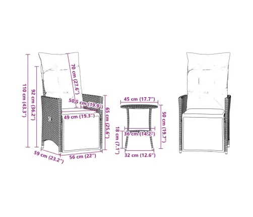 Bistro Komplektas Su Pagalvėlėmis, 3 Dalių, Smėlio, Poliratanas