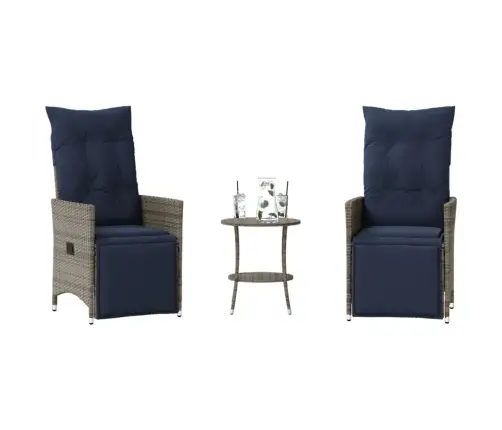 3-Daļīgs Bistro Mēbeļu Komplekts Ar Spilveniem, Pelēks Polietilēna Rotangpalmas Pinums Vidaxl