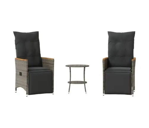 3-Daļīgs Bistro Mēbeļu Komplekts, Matrači,Pelēka Pe Rotangpalma Vidaxl