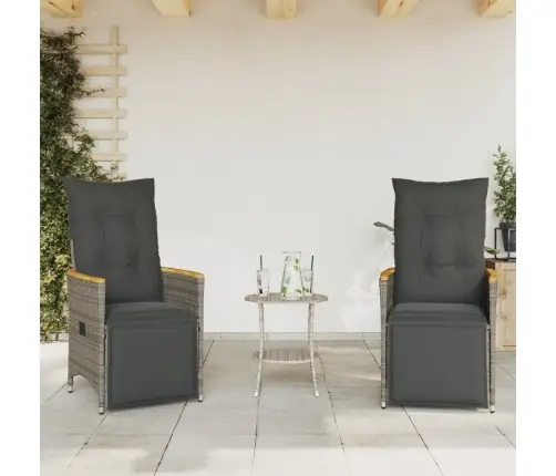 3-Daļīgs Bistro Mēbeļu Komplekts, Matrači,Pelēka Pe Rotangpalma Vidaxl
