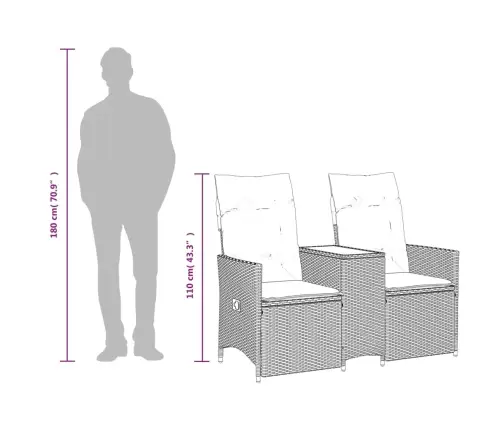 Divvietīgs Dārza Dīvāns Ar Galdu, Pelēka Pe Rotangpalma Vidaxl