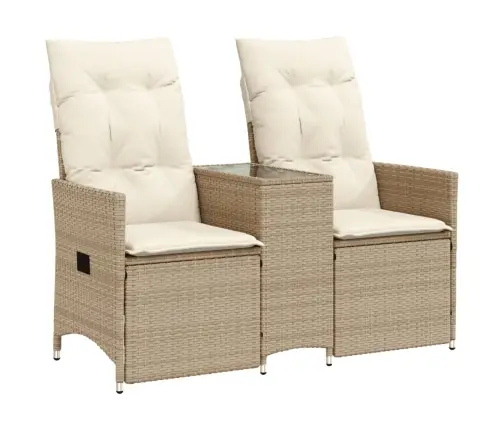 Divvietīgs Dārza Dīvāns Ar Galdu, Bēšs Polirotangpalma Vidaxl