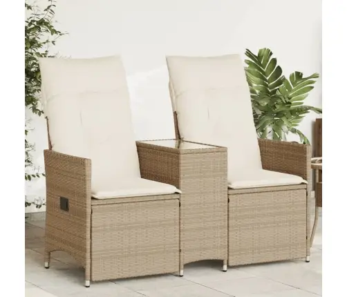 Divvietīgs Dārza Dīvāns Ar Galdu, Bēšs Polirotangpalma Vidaxl