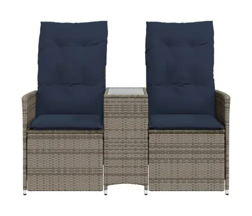 Atgāžams Dārza Dīvāns, Divvietīgs, Ar Galdu, Pelēks, Polietilēna Rotangpalma Vidaxl