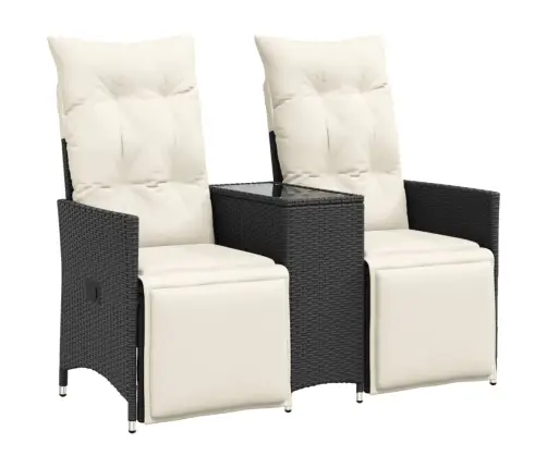 Atlošiama Dvivietė Sodo Sofa Su Staliuku, Juoda, Poliratanas