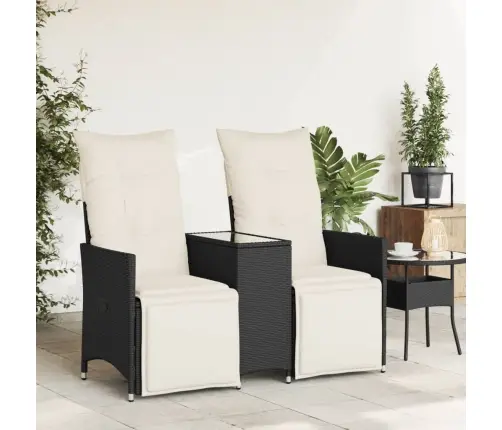 Atlošiama Dvivietė Sodo Sofa Su Staliuku, Juoda, Poliratanas