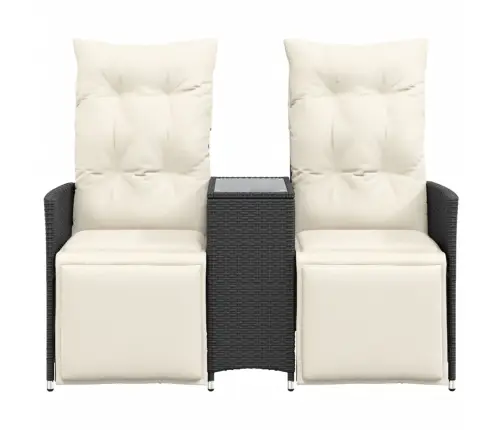 Atlošiama Dvivietė Sodo Sofa Su Staliuku, Juoda, Poliratanas