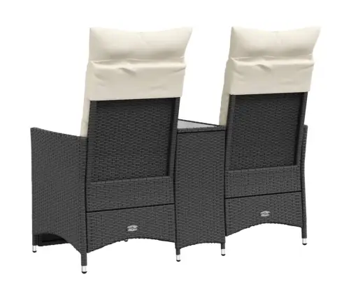 Atlošiama Dvivietė Sodo Sofa Su Staliuku, Juoda, Poliratanas