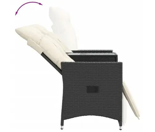 Atlošiama Dvivietė Sodo Sofa Su Staliuku, Juoda, Poliratanas