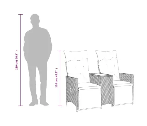 Atlošiama Dvivietė Sodo Sofa Su Staliuku, Juoda, Poliratanas